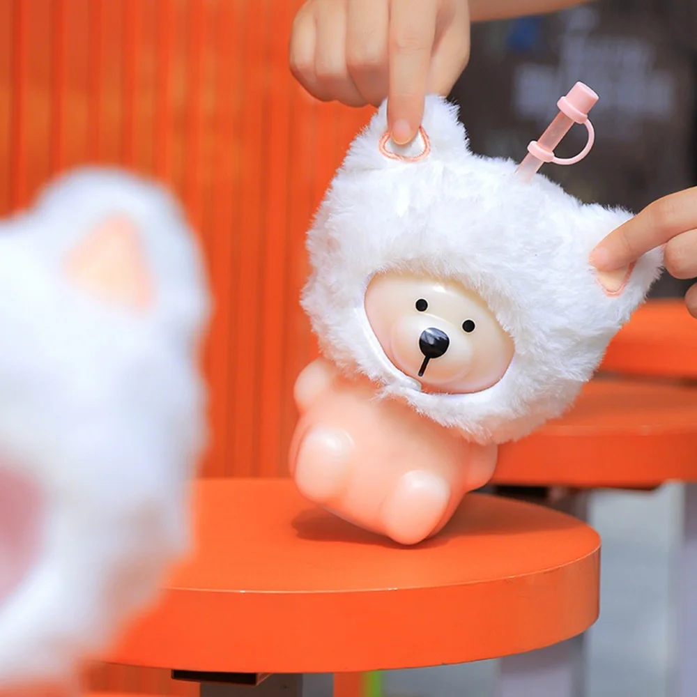 

500ML Cat Head Cover Cartoon Bear Glass Straw Mug Large Capacity Mug Holiday Party Birthday Gift For Women Children Friends