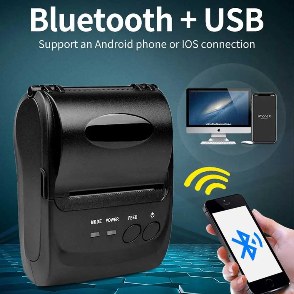 HZTZ Mini Bluetooth Printer Thermal Printer ticket receipt USB Portable Wireless For Android IOS And Windows 58mm Printer