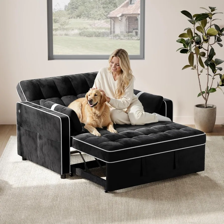 Living Room Sofa Bed Convertible Sleeper With Fabric Upholstery Gray Color USB Charging Ports
