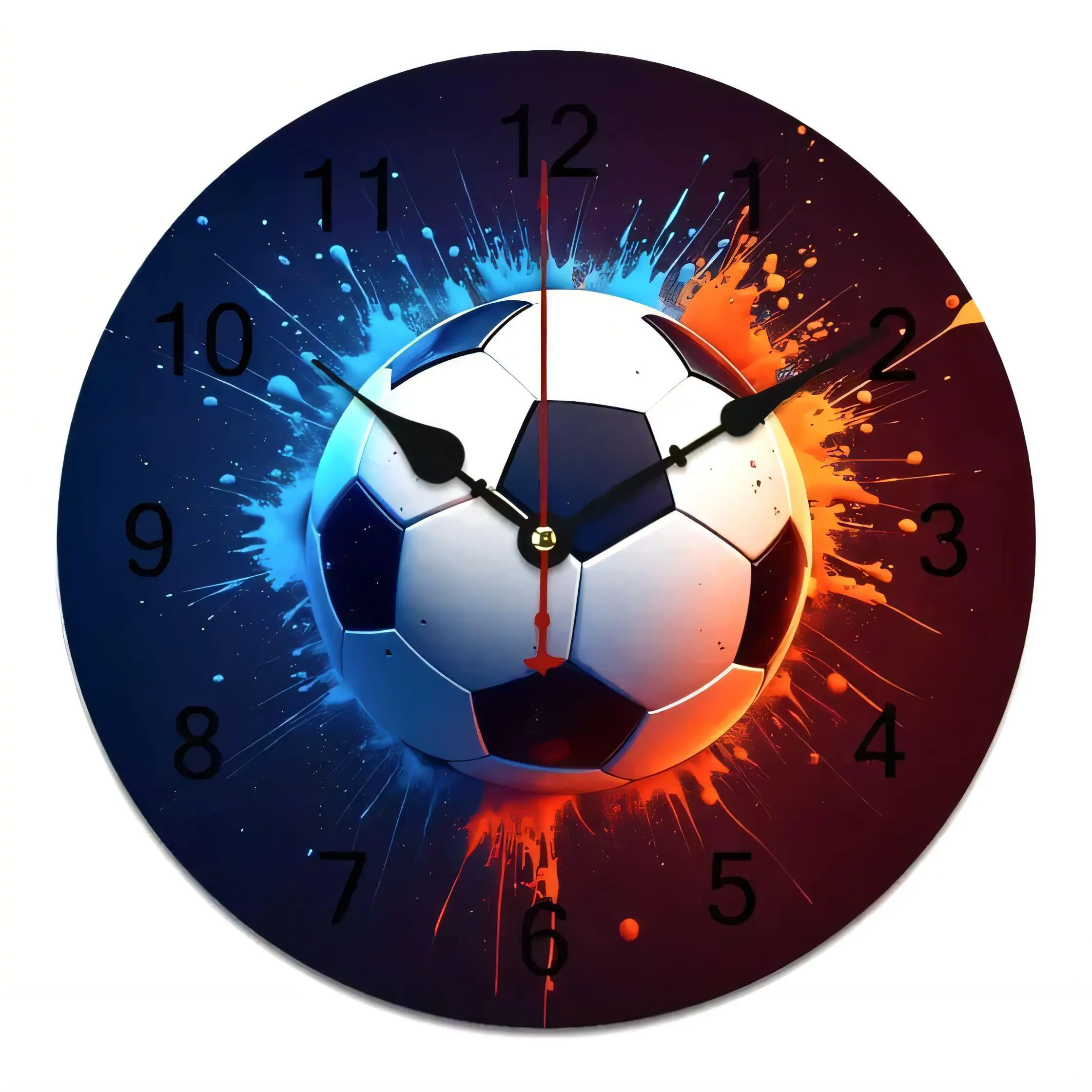 Modern Soccer Ball Wall Clock , Dynamic Blue Orange Gradient Decorative Sports Room Office Art