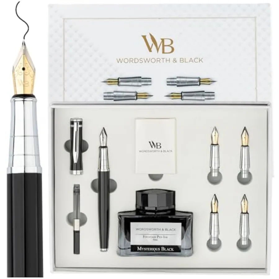 

Fountain Pen Gift Set Includes Ink Bottle 6 Ink Cartridges and A Refill Converter 4 Replacement Nibs Premium Package Journaling