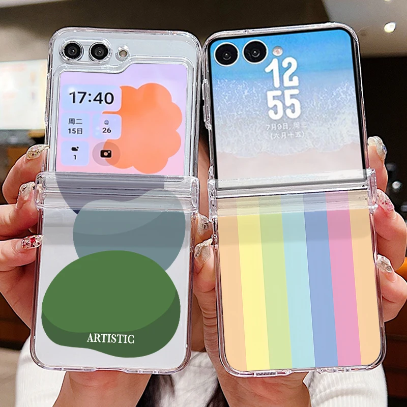 Creative Graphic Pattern Folding Phone Case For Samsung Galaxy Z Flip7 Flip6 Flip5 Flip 7 6 5 4 3 5G Clear Shockproof Hard Cover