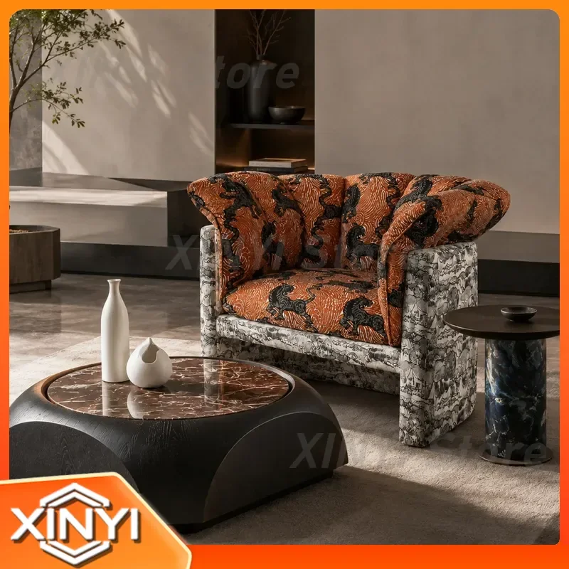 Modern Medieval Armrest Sofa Chair for Villa Home High-End Single Leisure Chair Creative Design Jacquard Tiger Chair