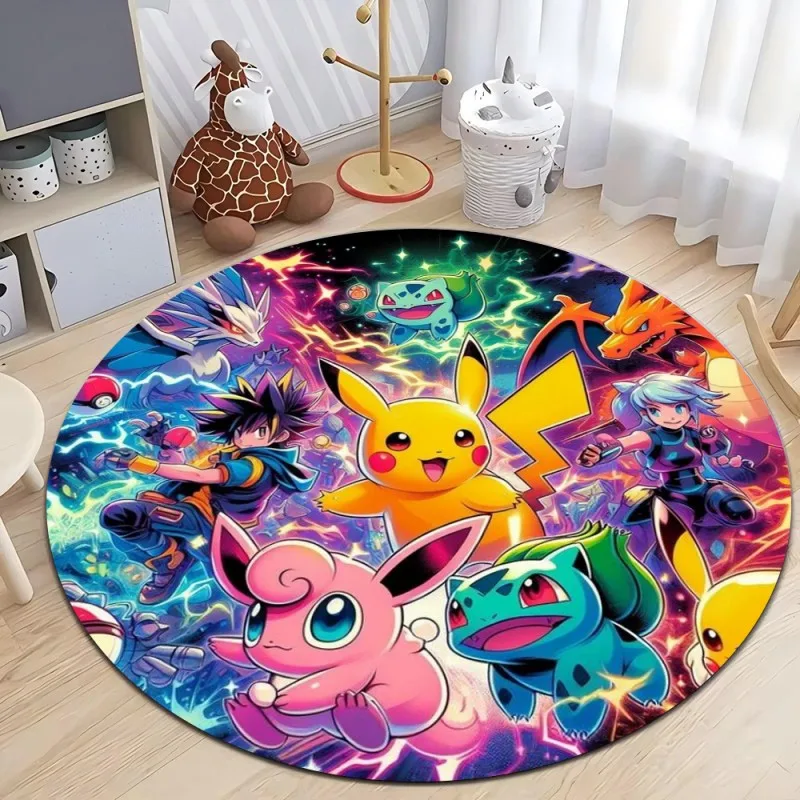 

MINISO Pokemon Pikachu Print Round Rugs Kids Room Floor Mats Non-Slip Living Room Rugs Washable Carpet for Home Decor Mat