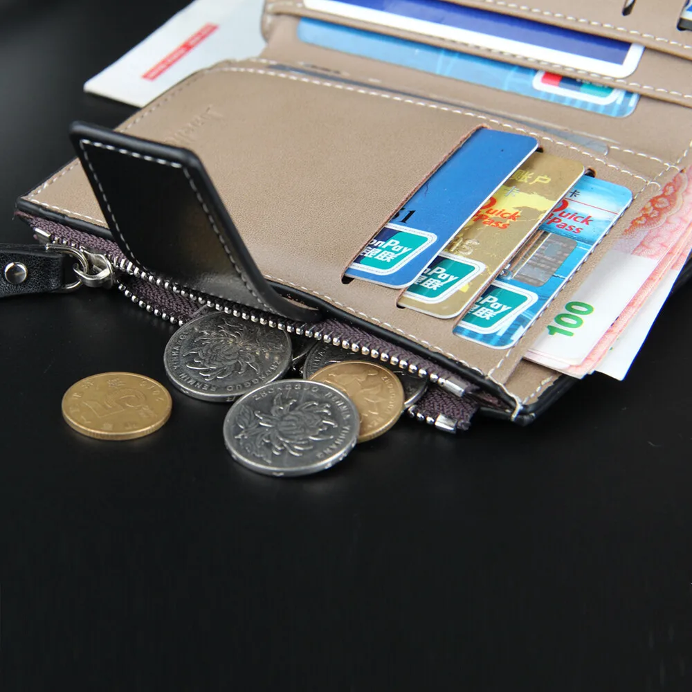 محفظة رجال الأعمال القصيرة بو الجلود سستة عملة جيب حامل بطاقة المحافظ الذكور عارضة الأزياء ثلاثة أضعاف المحفظة مع نافذة الهوية #6
