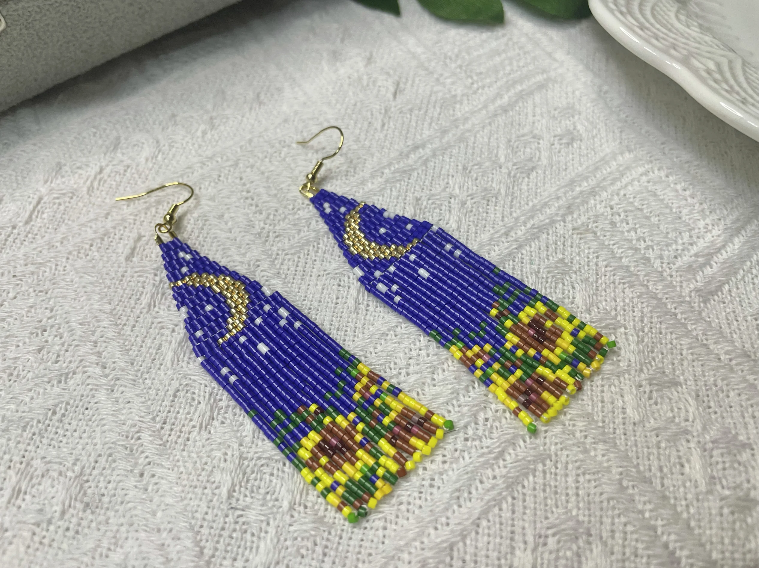 

Beaded earrings Tassel Moon Flower Bohemia Original Pattern Geometry Hand-woven Alloy female Trend Simple Rice bead earrings