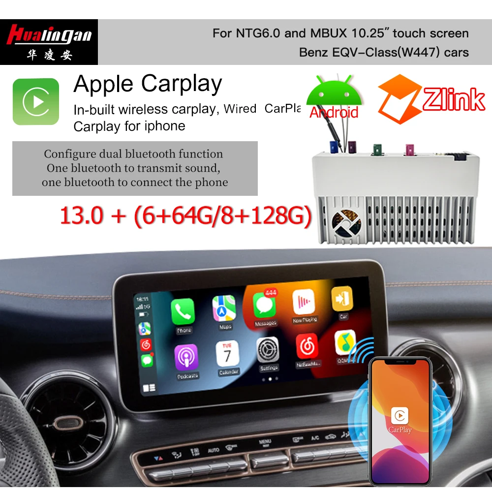 

Hualingan Wireless CarPlay adapter for Mercedes 10.25 "EQV w447 ntg6 mbux Magic AI box radio navigation update multimedia system