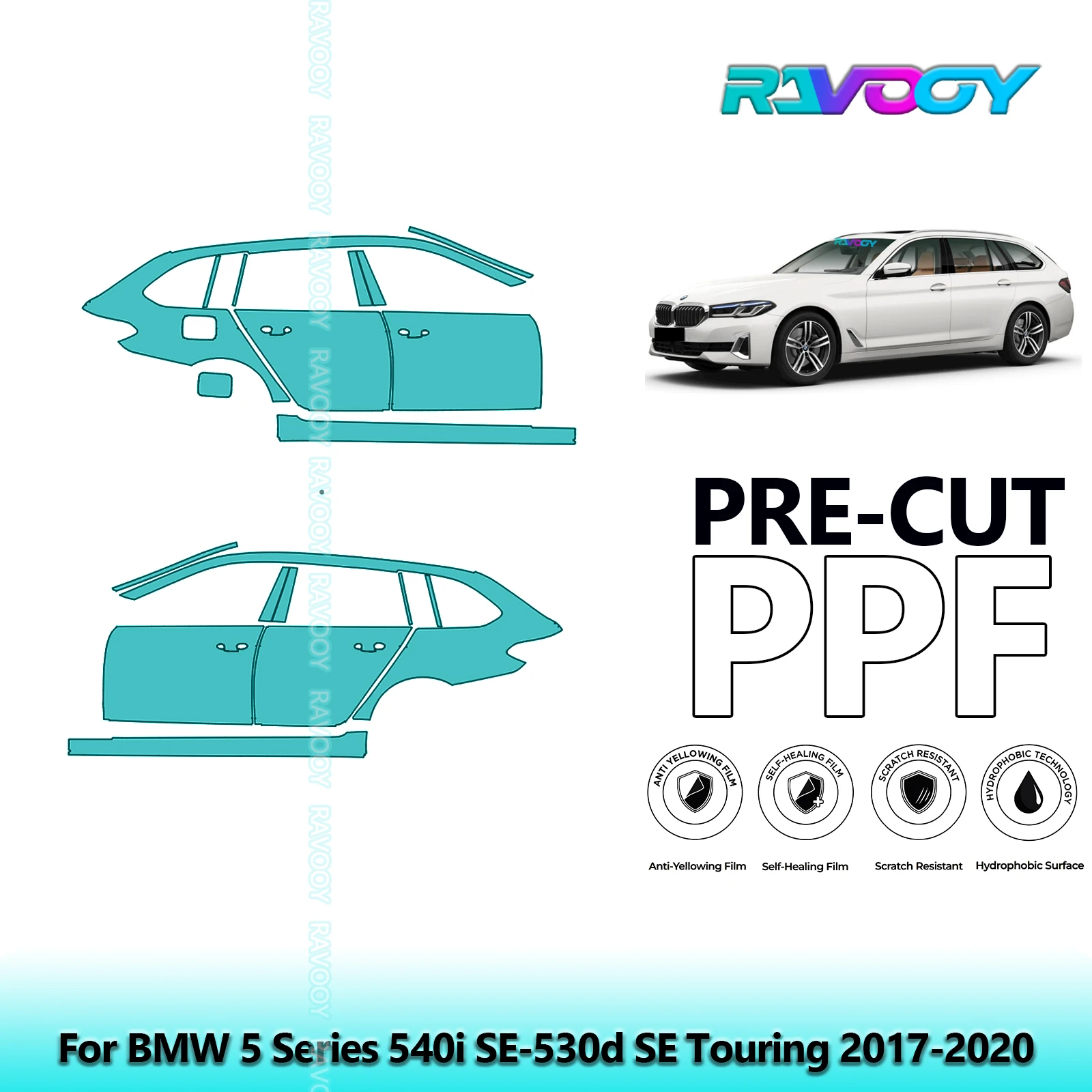 

For BMW 5 Series 540i SE-530d SE Touring 2017-2020 8.5mil Pre-Cut PPF Door & A/B Pillar Kit TPU Paint Protection Film Set