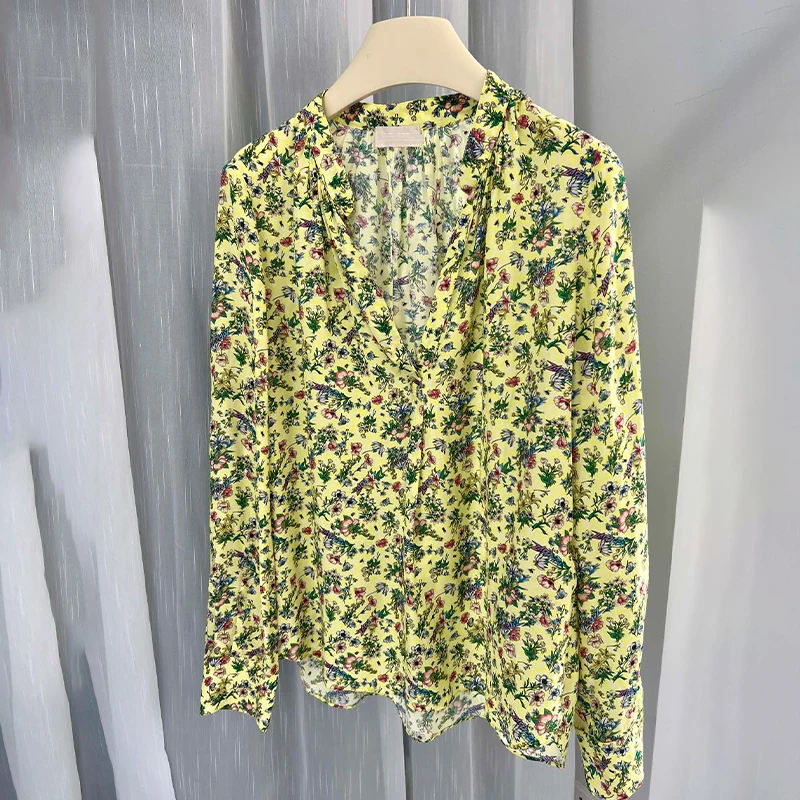 

Zadig Youthful Women Blouses Yellow Shirt Casual Floral Print Blouses New Chic Long Sleeve Botton Shirts Elegant Female Clothing