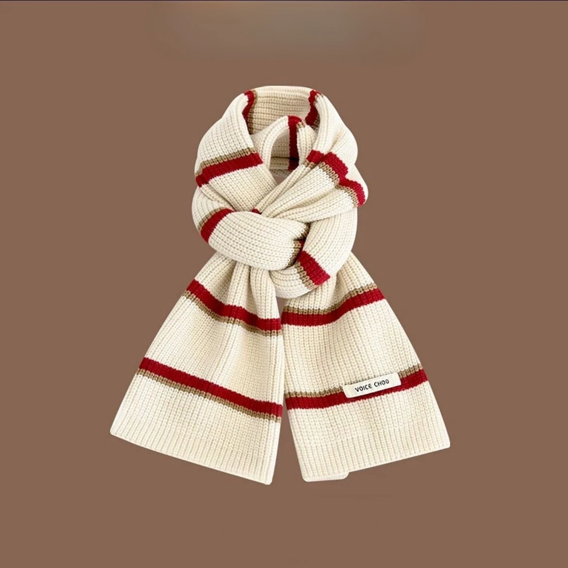 Imagen 6: Bufanda a rayas de moda cálida para invierno, bufanda tejida para mujer, cubierta para el cuello a prueba de viento, calentador térmico para el cuello, chal, bufandas largas gruesas