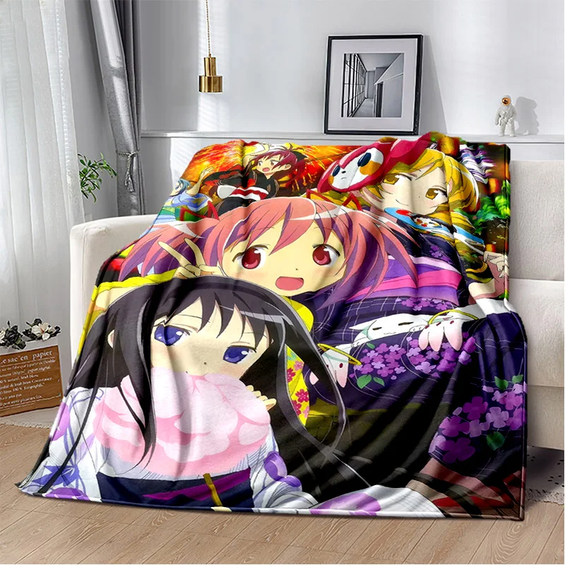 Cartoon Puella Magi Madoka Magica Blanket,Soft Throw Blanket for Home Bedroom Bed Sofa Picnic Travel Office Cover Blanket Kids