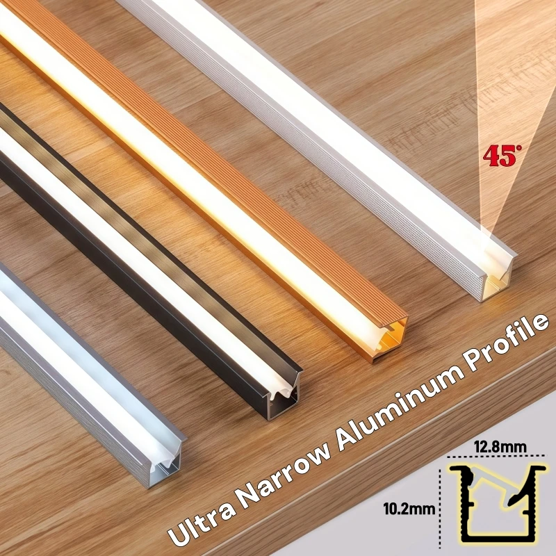 

10x10mm Ultra Narrow LED Aluminum Profile Oblique Beam Hidden Channel PC Diffuser Recessed Kitchen Cabinet Shelf Bar Strip Light