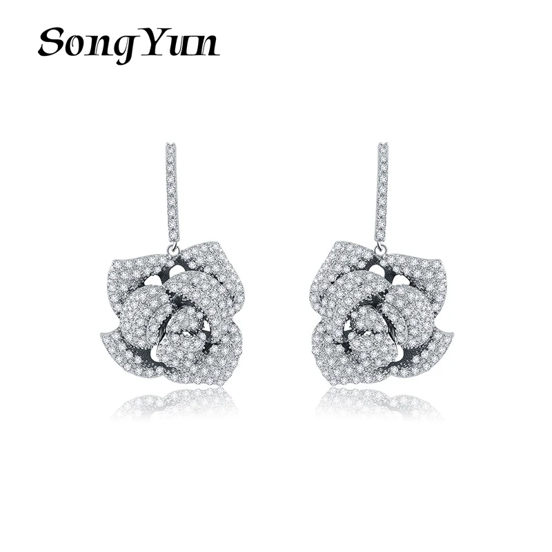 

Серьги-подвески с цветком розы от производителя ювелирных изделий SongYun MHT для женщин, из меди с цирконием, в виде капель.