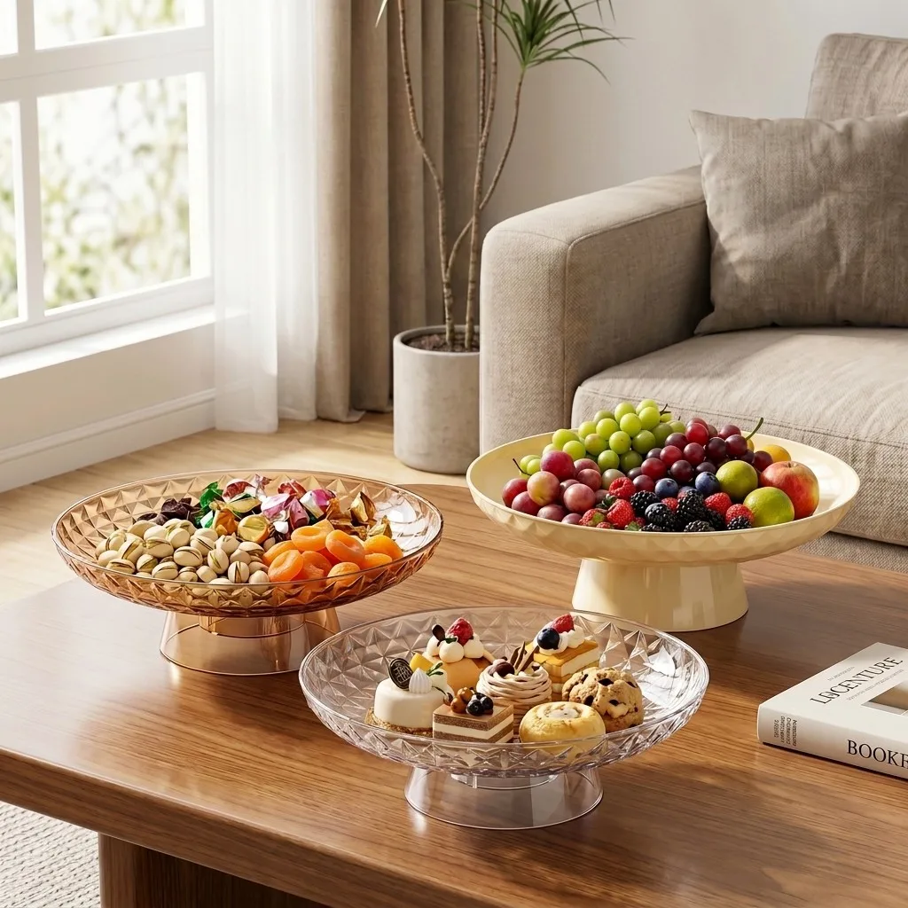 Plastic Fruit Bowl with Drainer Detachable Pedestal Snack Dish Cucake Stand Serving Plates for Kitchen Counter Home Tableware