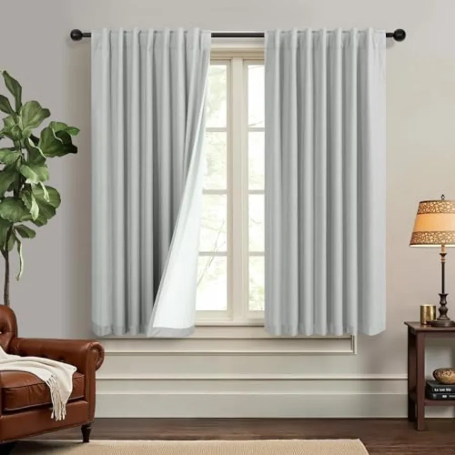 

45 Inch Length Kitchen out Curtains Set of 2 Back Tab Pleated Room Darkening Short Small Curtains for Bathroom Room Nursery Bed