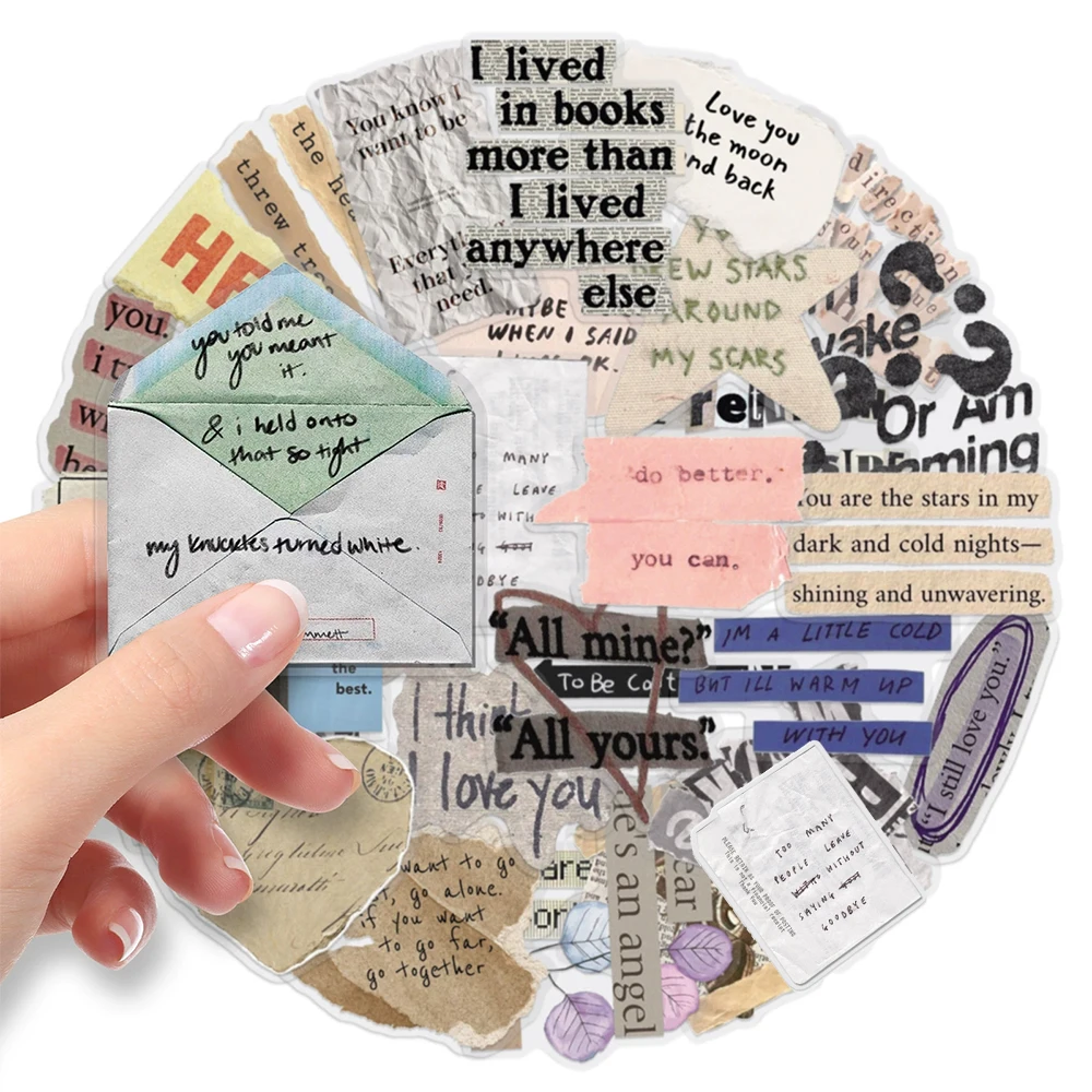 10/30/50 Uds. Pegatinas Retro hechas a mano con texto fragmentado transparente, calcomanías de grafiti creativas, álbum de recortes DIY, paquete de pegatinas para teléfono y guitarra