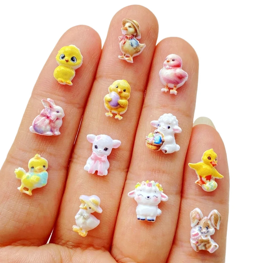 50pcs Resin Cute Mini Cartoon Small StarDucks, Rabbits, Sheep, Chickens Series Art Nail Flat back DIY Scrapbook Decor Jewelry