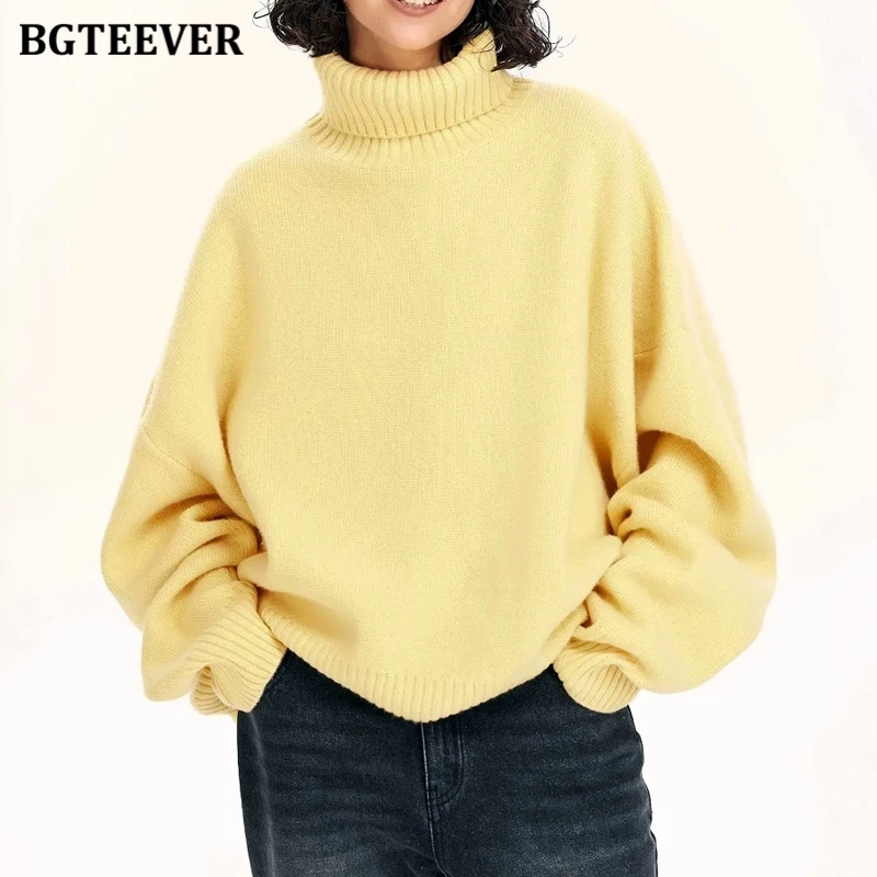 

BGTEEVER Warm Loose Knitted Pullovers for Women Autumn Winter Turtleneck Ladies Sweaters Jumpers