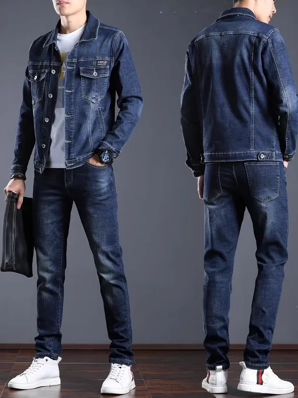 

Slim Fit Men's Denim Jaet And Pants Set Faionable Korean Sle Autumn 2025 New Arrival Long Sve Long Pants Youth