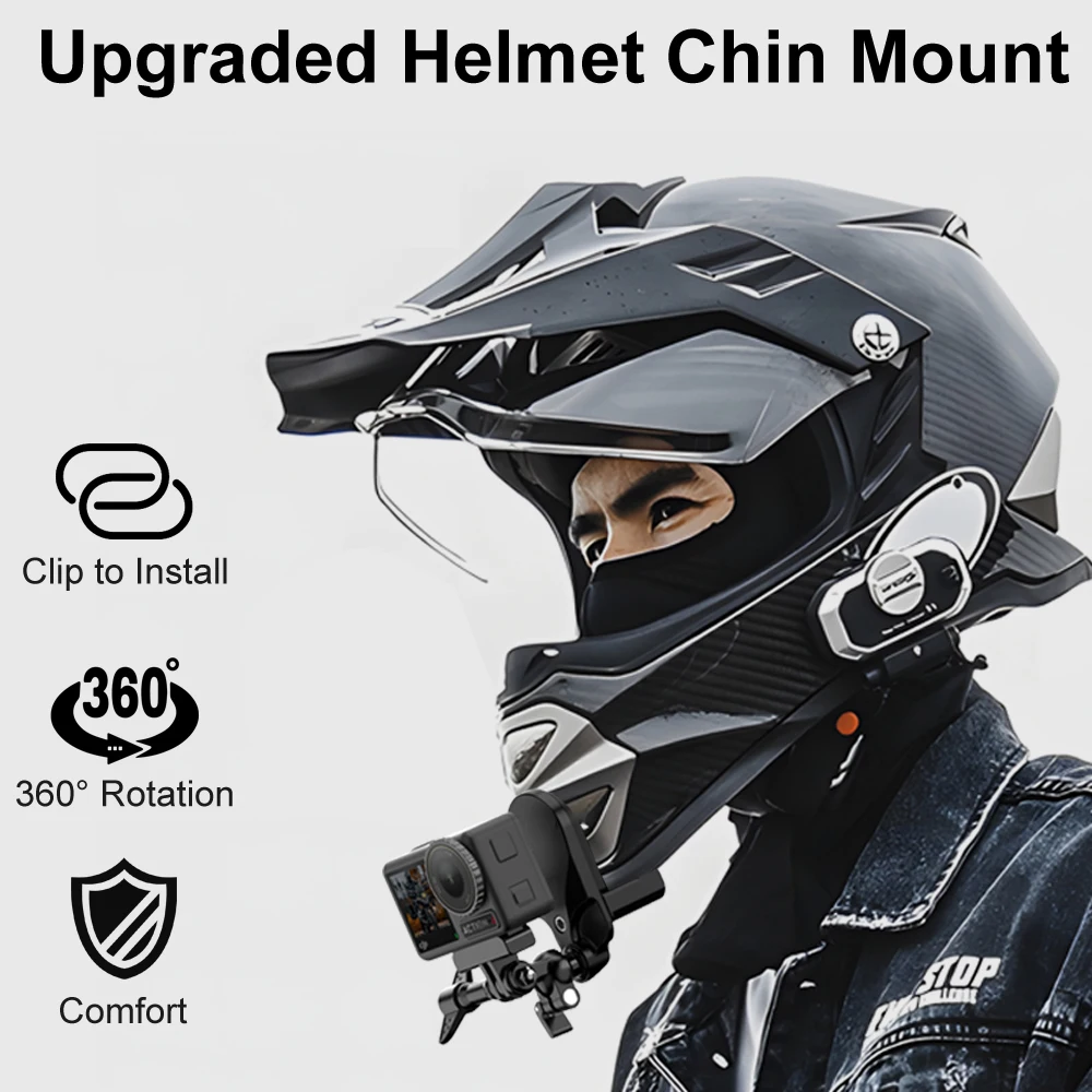 Motorcycle Helmet Strap Chin Stand Mount for GoPro Hero 12 11 10 9 Full Face Holder Clip for Yi DJI Action Camera Accessories