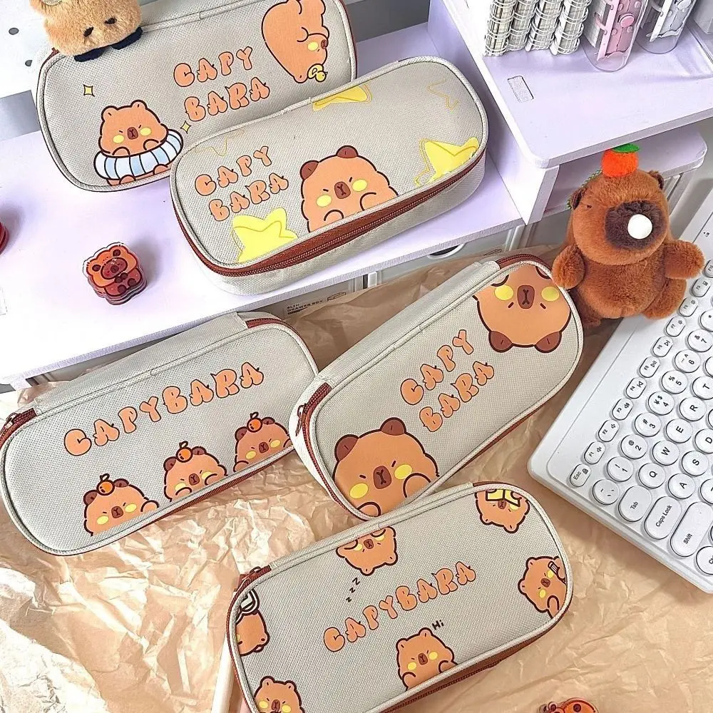 Organizador de mesa kawaii capivara lápis saco dos desenhos animados estética lona caneta saco bonito criativo papelaria saco presente