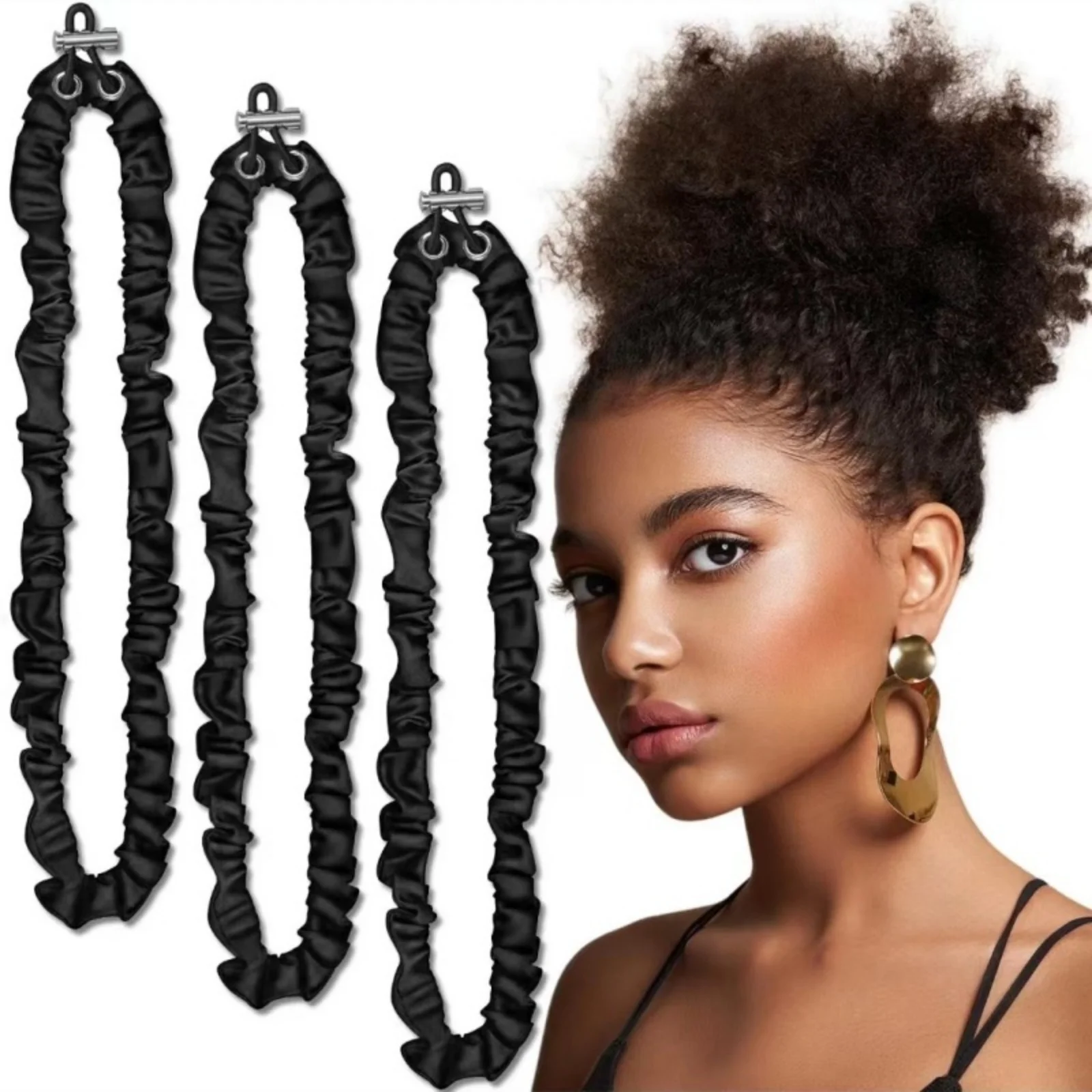 1 x verstellbare Satin-Haargummis, Kordelzug-Design, modisches Stirnband für afrikanische Puff-Frisuren, hochwertiger Haarschmuck – Detail 3