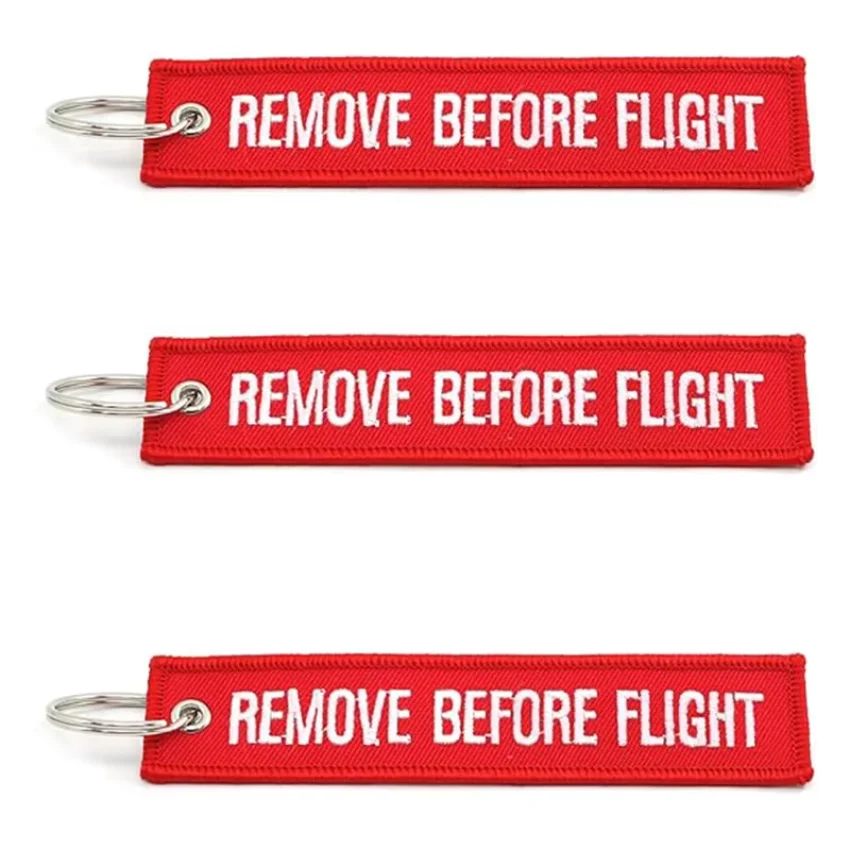 5PCS Remove Before Flight Key Chain Jet Tag Keychain Both Sides Text Embroidery Aviation Key Holder Car Keychain