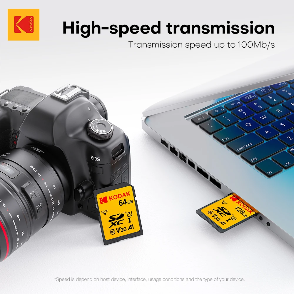KODAK 100% Original 64GB 128GB SD Card Memory Cards Class10 256GB U3 HD SD Card Memory Card SDXC V30 Memory Cards for Camera