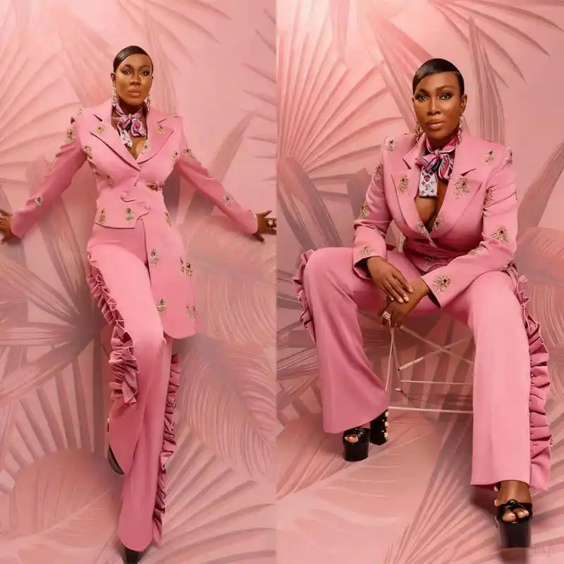 

Fashion Women Suits 2 Pieces Office Ladies Work Appliques Jacket Blazer Ruffles Birthday Party Customized Outfits