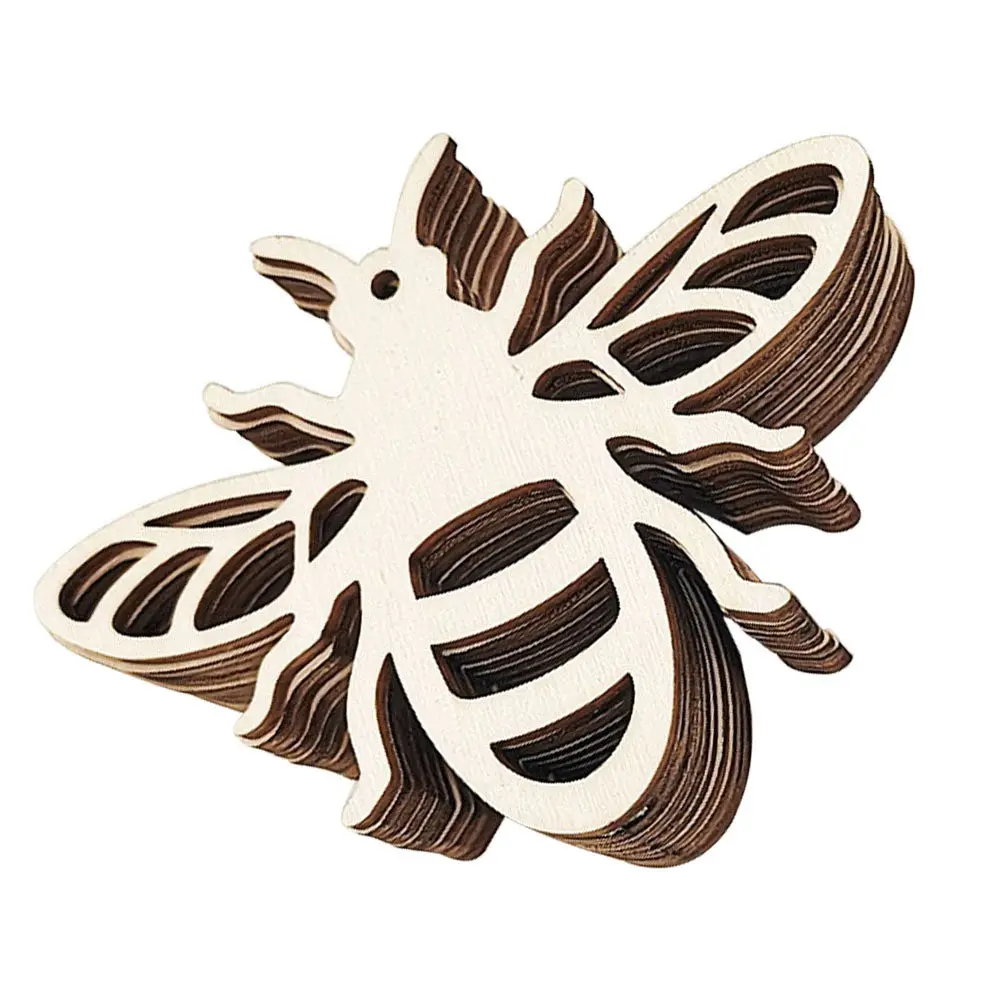 20Pcs Hollow-Out Bee Themed Wood Slice Pendants Decorative Wood Craft Pendant for Home Living Room Room Bee Shaped Decor