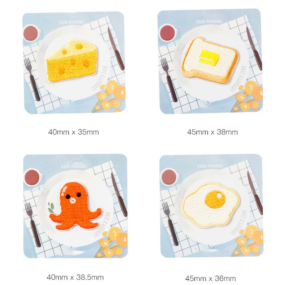 1 قطعة عصا على شارة مطرّزة سلسلة الإفطار الكرتون السجق الخبز عجة ملصقات الملابس DIY الملحقات #5