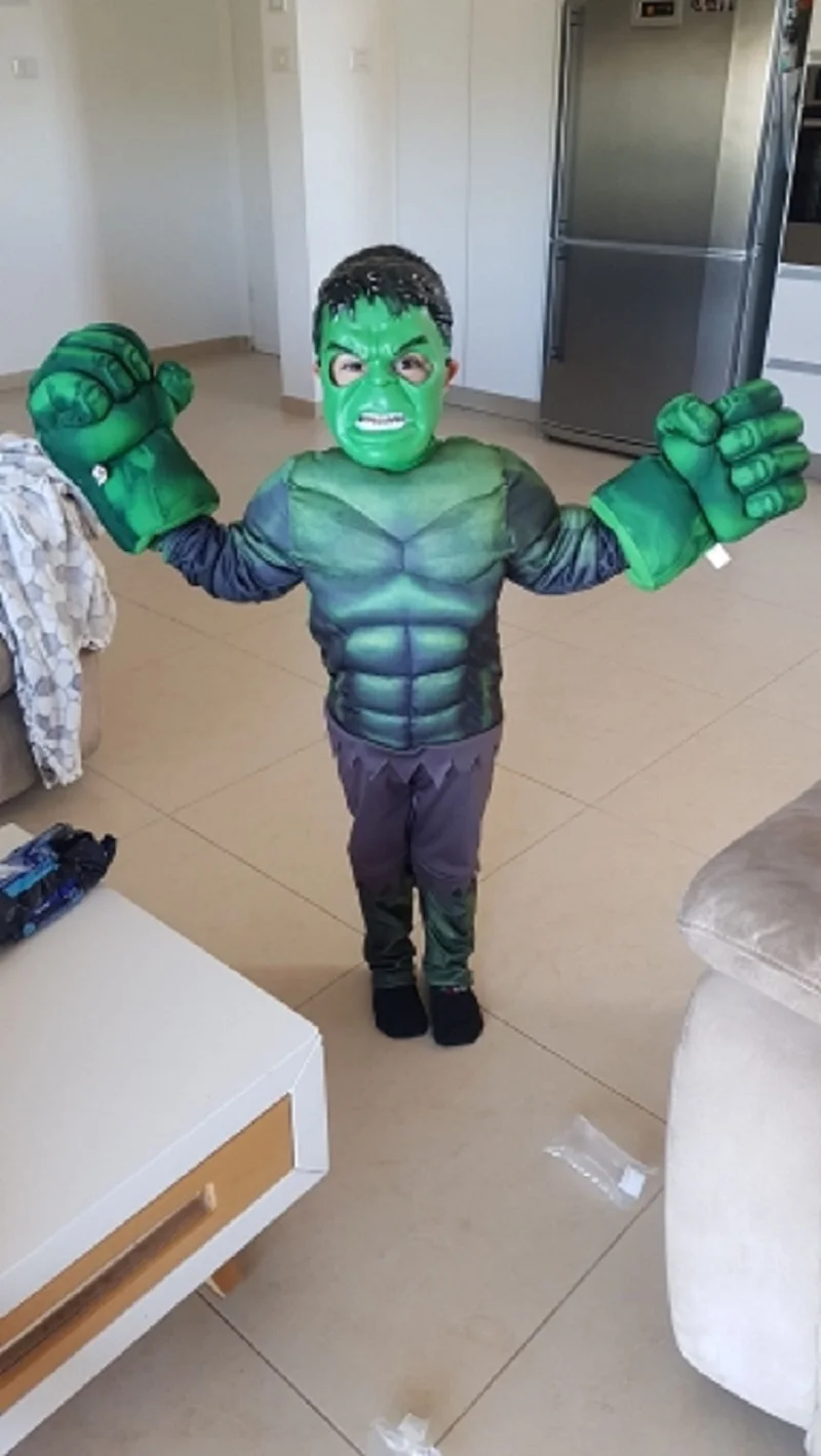 Child Green Giant Hero Muscle Halloween Costumes Fancy Boys Carnival Superheroes Hulk Cosplay Clothing Mask Kids Christmas Gifts