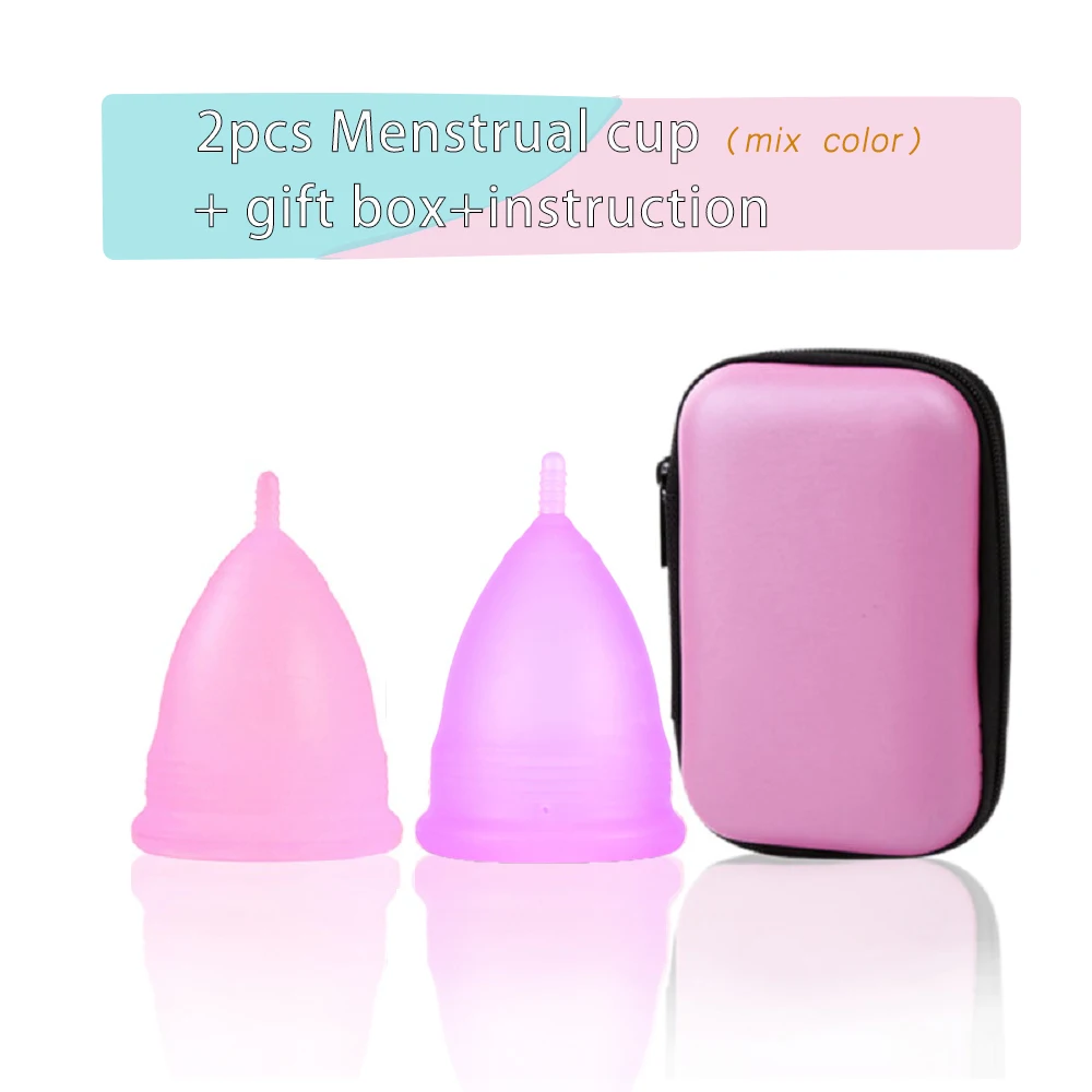 2Pcs Women Menstrual Cup Medical Silicone Vaginal Cups Reusable Menstrual Bowl Feminine Hygiene Cup for Menstruation Collection