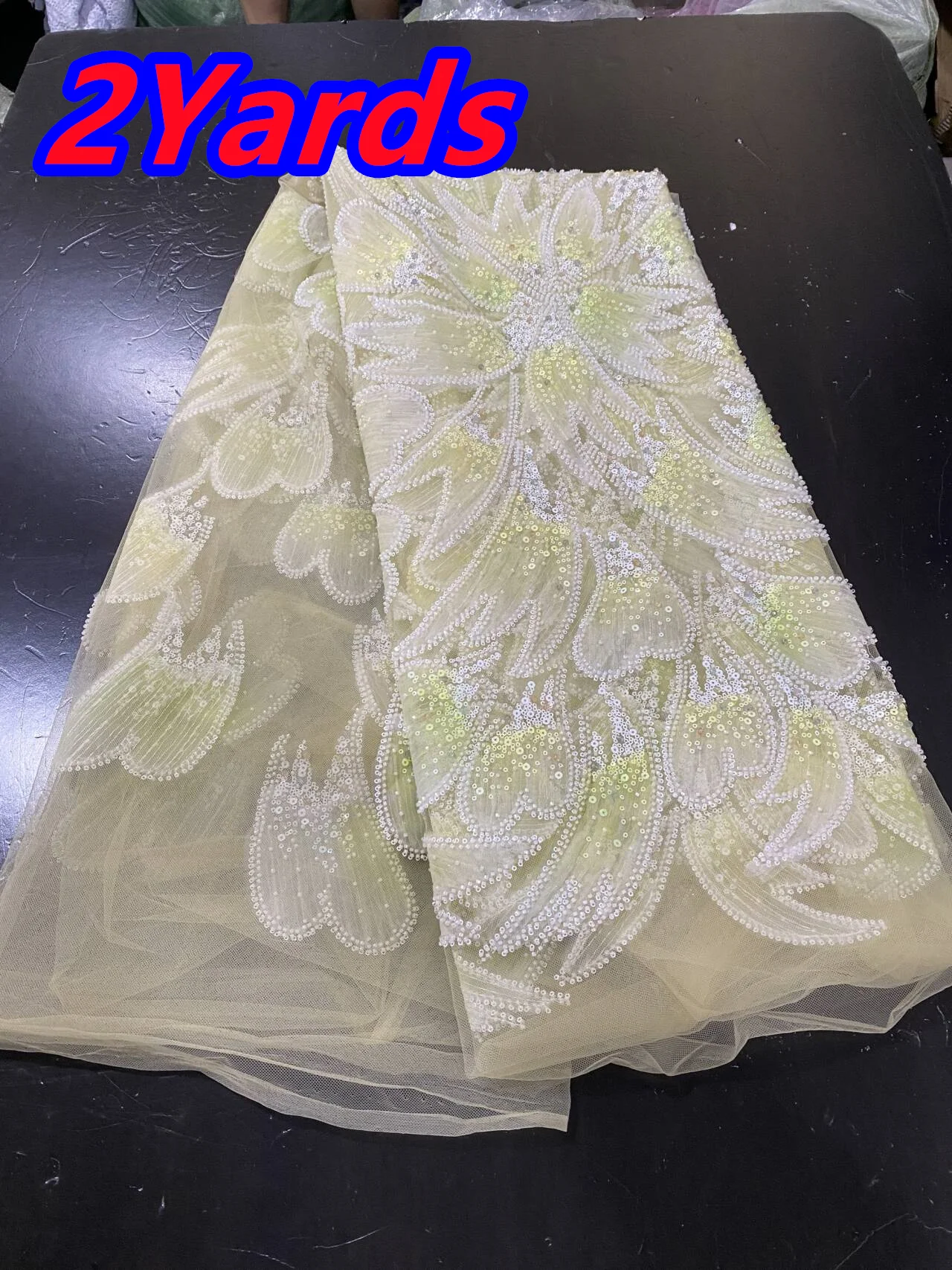 African French Sequined Lace Fabrics 2026 High Quality Tulle Lace 2 Yards Nigerian Embroidered Dress Material For Party Wedding