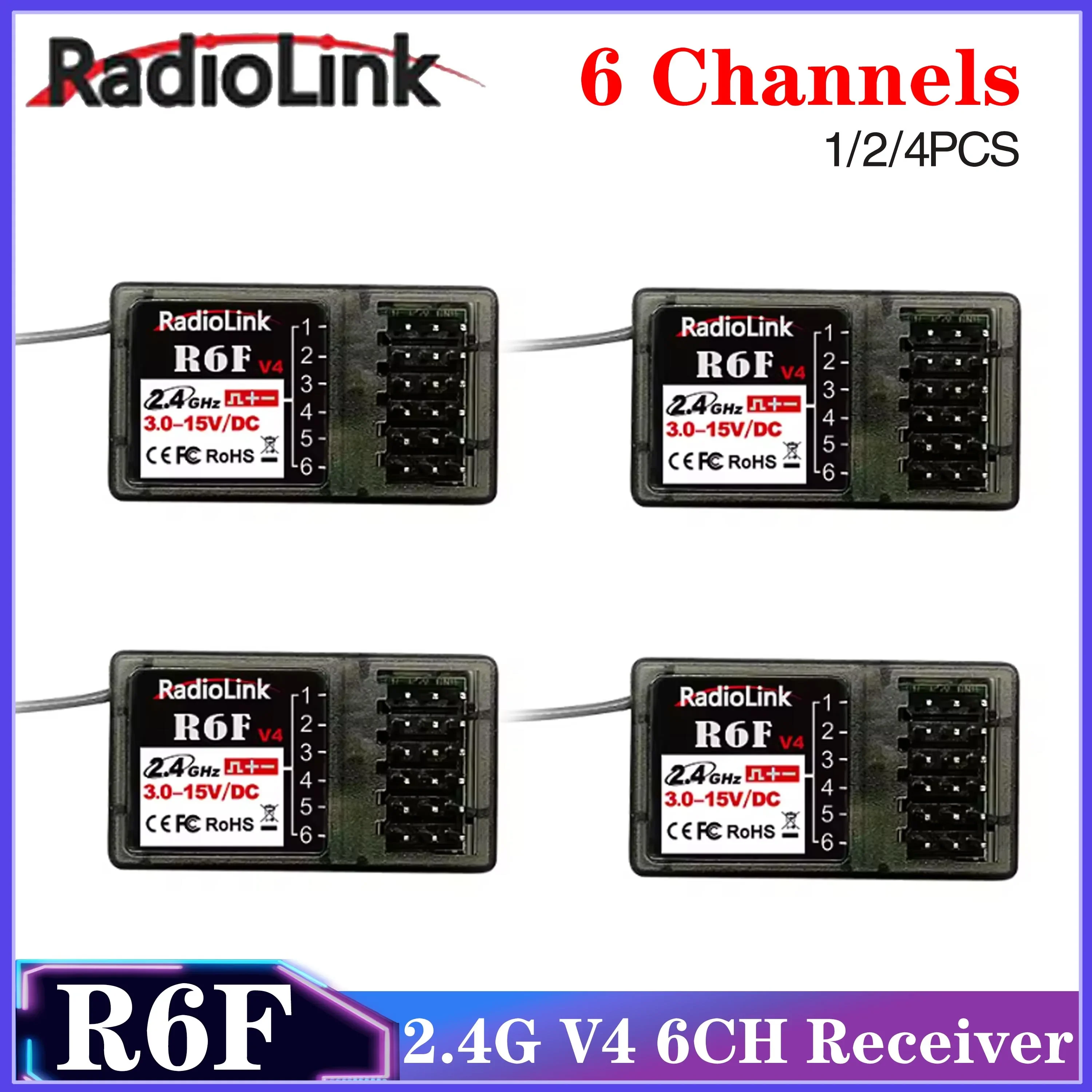 

1/2/4 шт. RadioLink R6F 2,4G V4 6-канальный приемник 3-15 В постоянного тока для RC8X/RC6GS/RC4GS/T8FB/T8S передатчик RC автомобиль лодка модель автомобиля части