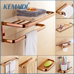 KEMAIDI Rose Gold Bathroom Accessories Set Towel Bar Toilet Paper Holder Hooks Sus 304 Glass Shelf Stainless Steel Bathroom Set
