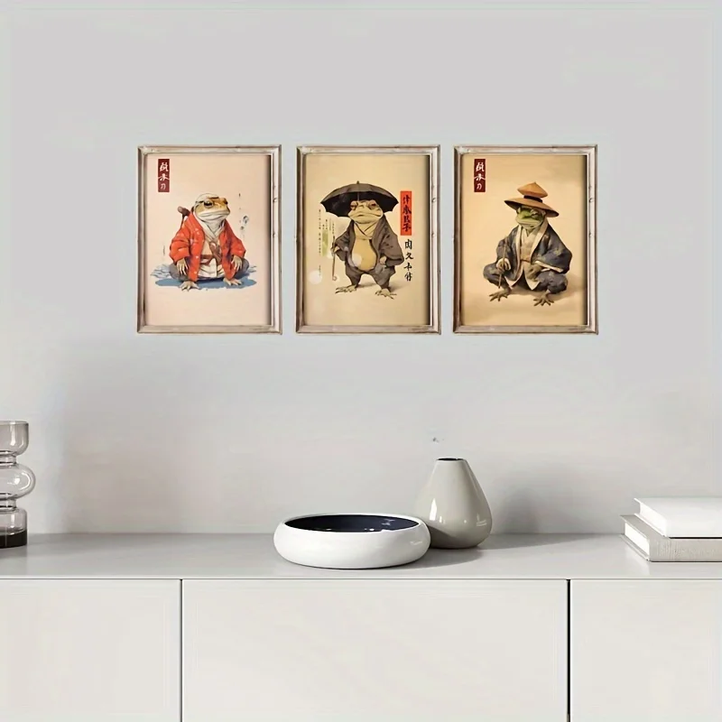 3 قطعة/المجموعة غريب الأطوار اليابانية الضفدع الحيوان قماش طباعة الثقافة اليابانية الجدار ملصق فني لغرفة المعيشة المطبخ ديكور المنزل هدية #3
