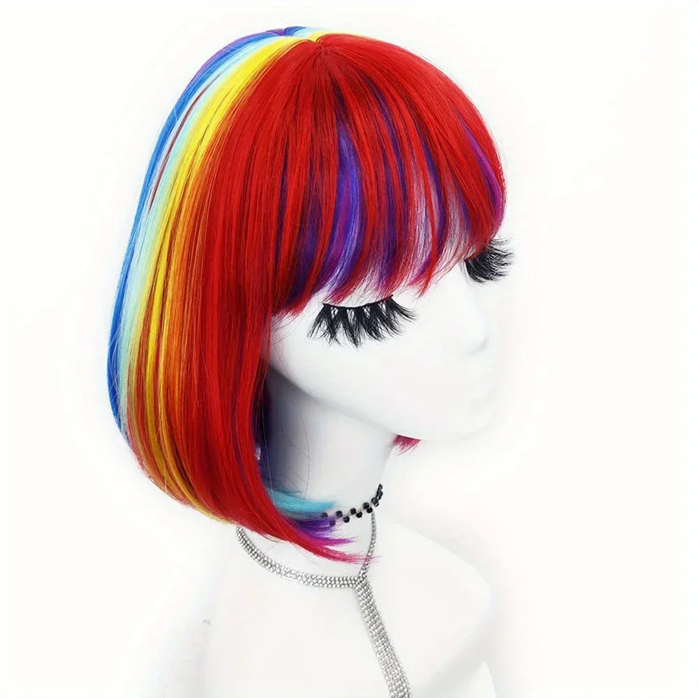 Multicolor Regenboog Bob Pruiken Met Pony Baby Pruik Kort Kostuum Voor Kinderen Halloween Feest Cosplay Pruik Kleurrijke Synthetische Haar Pruiken