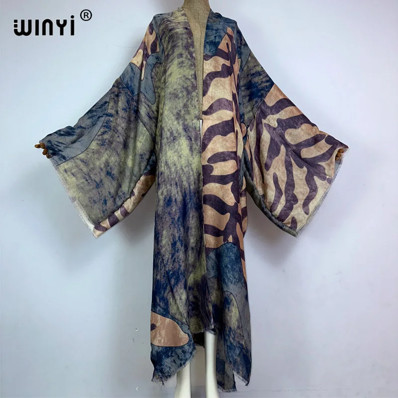 WINYI kimono Africa boho print Caftans beach swimwear 2023 Elegant Cardigan sexy Holiday maxi beach wear swimsuit summer dress