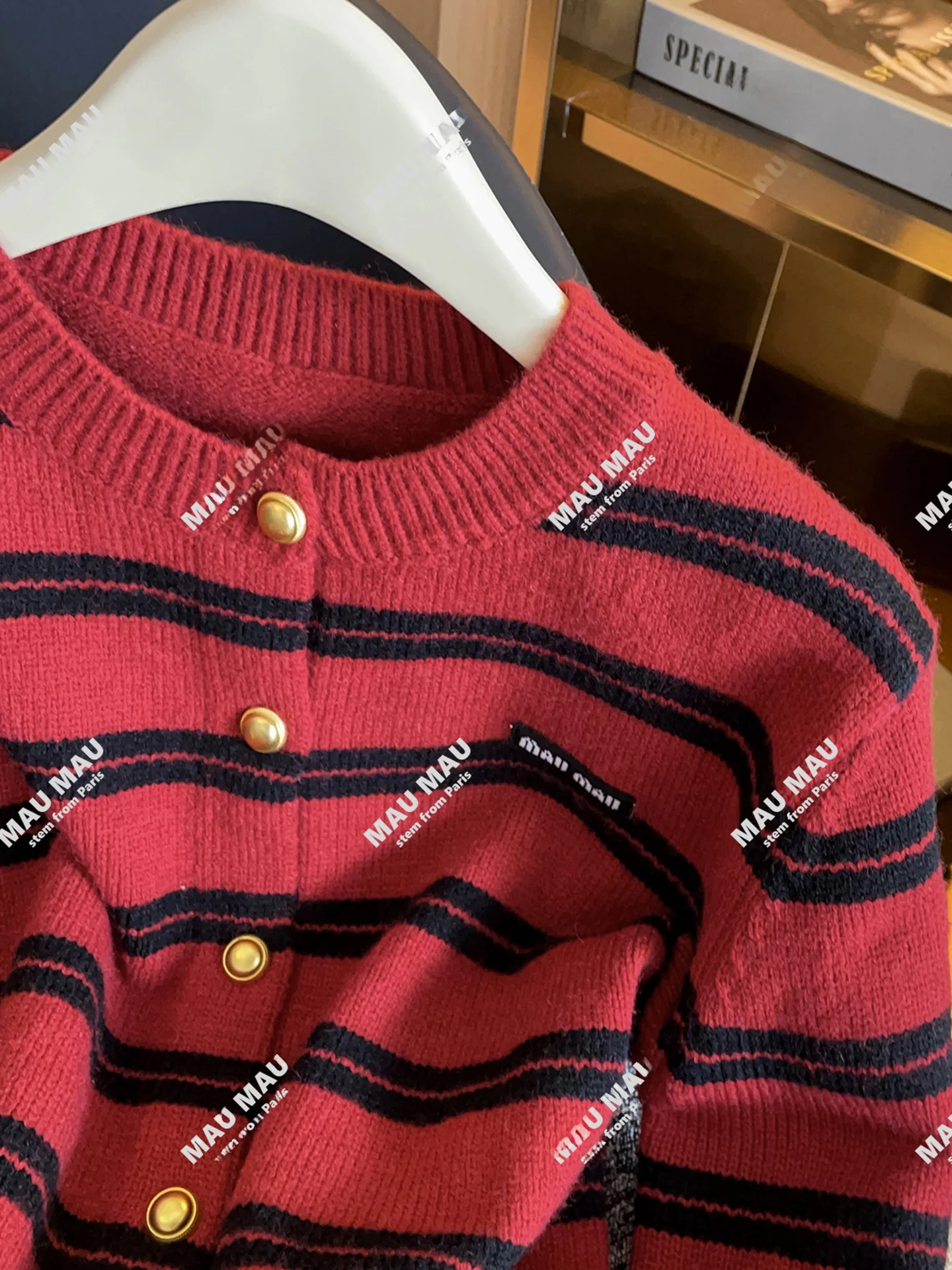 

Red Striped Knitted Open Cardigan Sweater High End Women's Faion Autumn New Sle Retro Pattern Casual Comfortable Fit