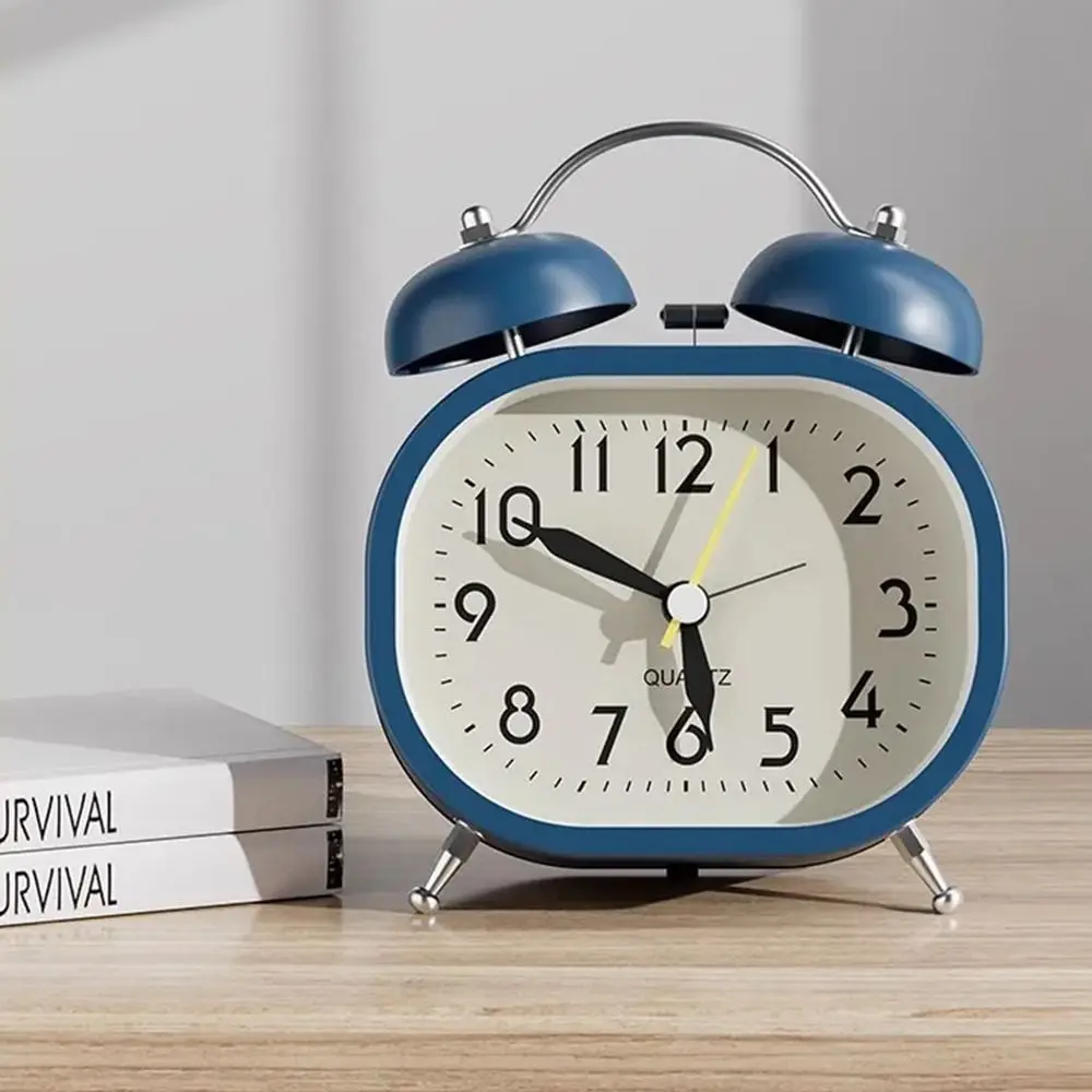 

Metal Design Metal Alarm Clock Loud Ringtone Night Light Bedside Wake-up Clock Oval Silent Operation Mechanical Clock Office
