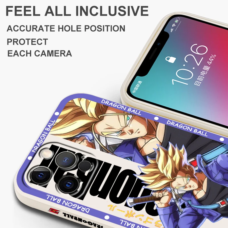 D-Dragon Ball Frieza Trunks Liquid Left Rope For Apple iPhone 15 14 13 12 11 XS XR X 8 7 SE Pro Max Plus Mini Phone Case