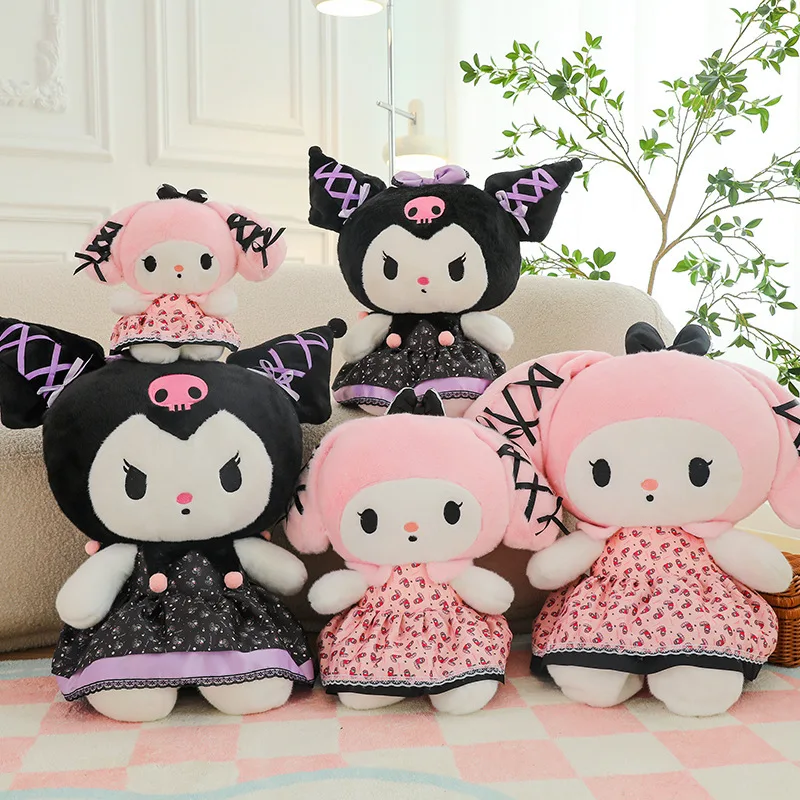 

Плюшевые куклы Sanrio Kuromi My Melody черного цвета, милая мультяшная подушка для дивана, подушка, темная Готическая кружевная игрушка, подарок для девочки на день рождения