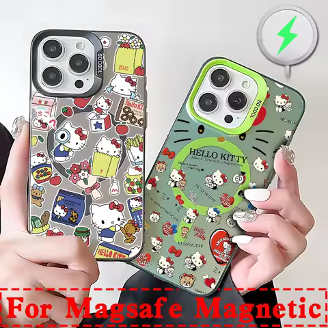 Cartoon Hellos Kittys Magsafe Magnetic Case for Samsung S25 S24 S23 S22 S21 S20 FE Plus Ultra 5G Soft Silver Plated Cover