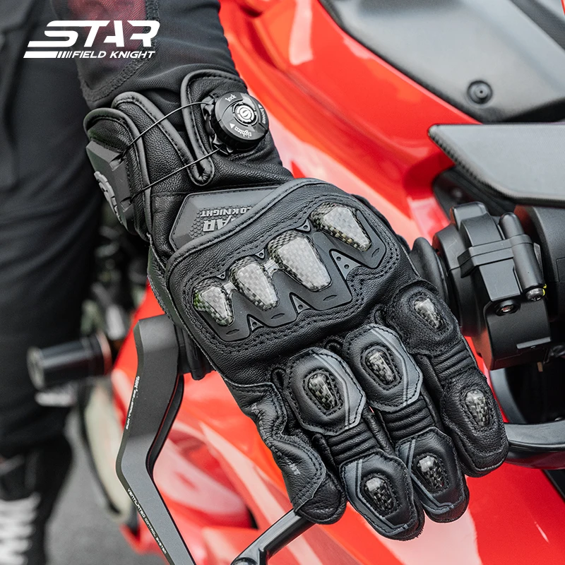 SFK Full Finger Motorcycle Gloves Real Goat Leather Non-slip Wear-resistant Carbon Fiber Protection Knob Adjust Riding Equipment