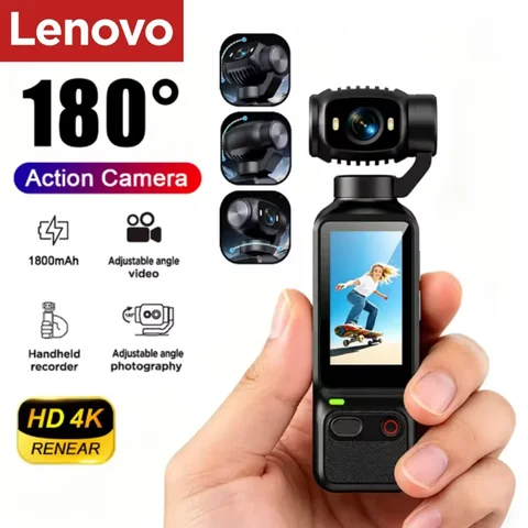 Lenovo HD 4K Aksiyon Kamerası 180 °   Döndürülebilir Video Kayıt Özellikli Taşınabilir Aksiyon Kamerası Vlog YouTube Tiktok Kızlar İçin Hayat Kaydı