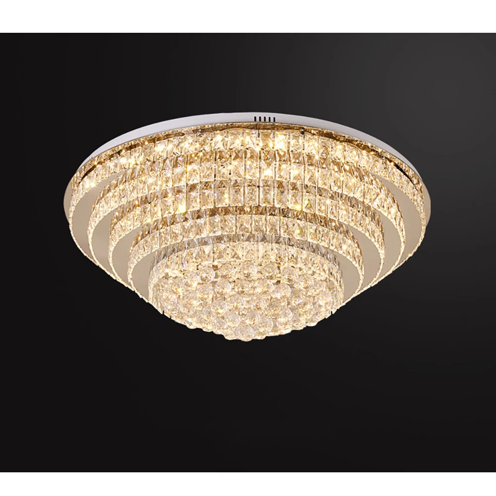 

LED Modern Luxury Crystal Ceiling Lights, Luxurious Chrome Mirror Stainless Steel Ceiling Mounted Lamps for Living Room Bedroom