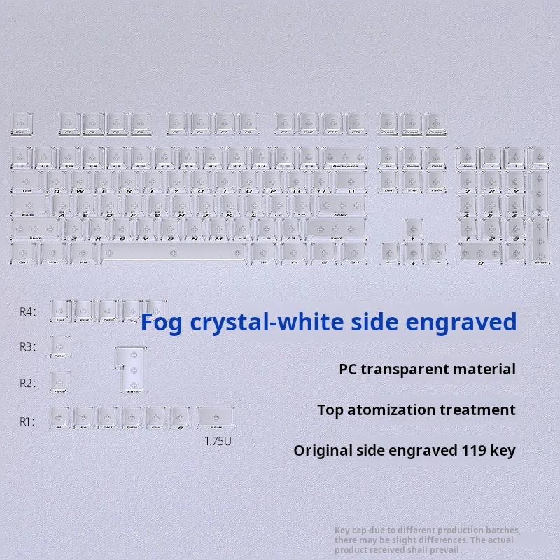 KUXM Keycaps - Frosted Transparent White 119 Keys Small Full Set Original Side-Engraved PC Semi-Transparent DIY No Bone Position