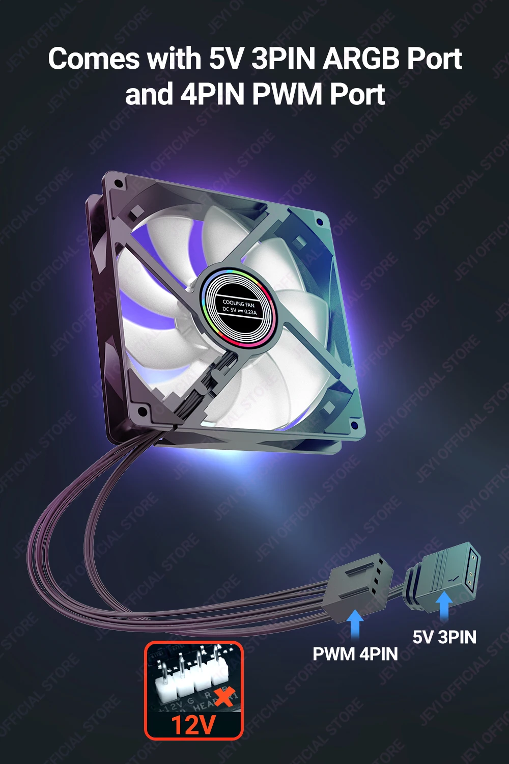 JEYI 120 mm PC-ARGB-Lüfter AURA SYNC RGB-Computerlüfter Ultra Silent Heatsink Ventilador mit 4PIN PWM und 5V 3PIN ARGB-Anschluss – Detail 3