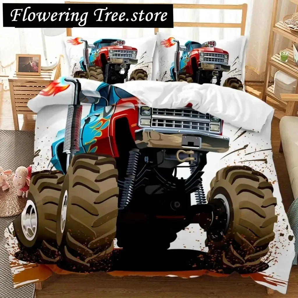Engineering Vehicle Duvet Cover Set Engineering Vehicle Pickup Truck Off Road Vehicle Polyester Bedding Set Double Queen King029